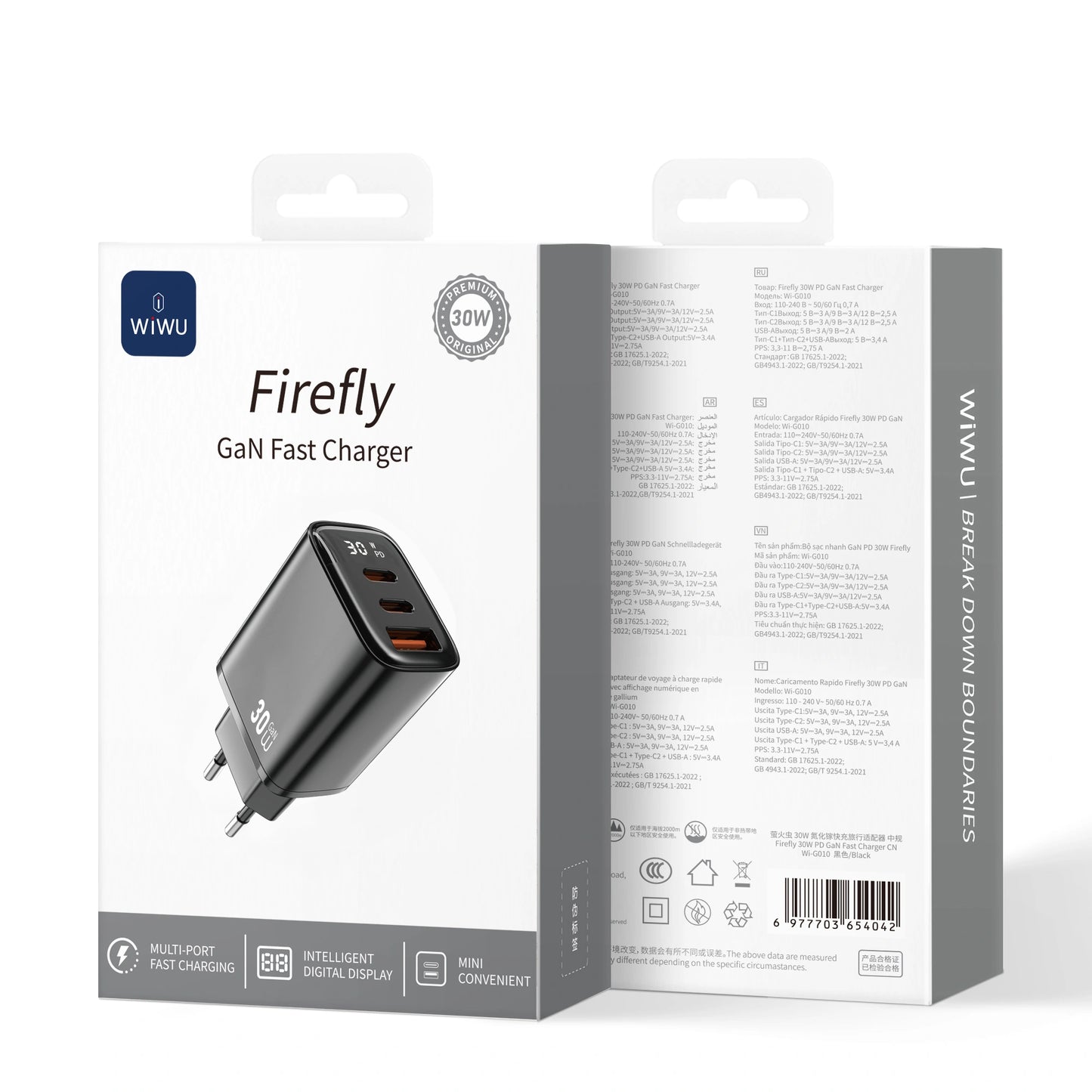WiWU Firefly 30W PD GaN Fast Charger Wi-G010 2C+A Mobile wall charger