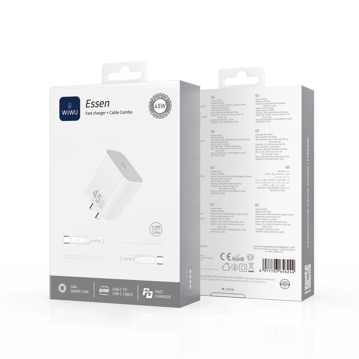 WiWU 45 Essen GaN Fast Charger with C-C cable Wi-G024 C-C