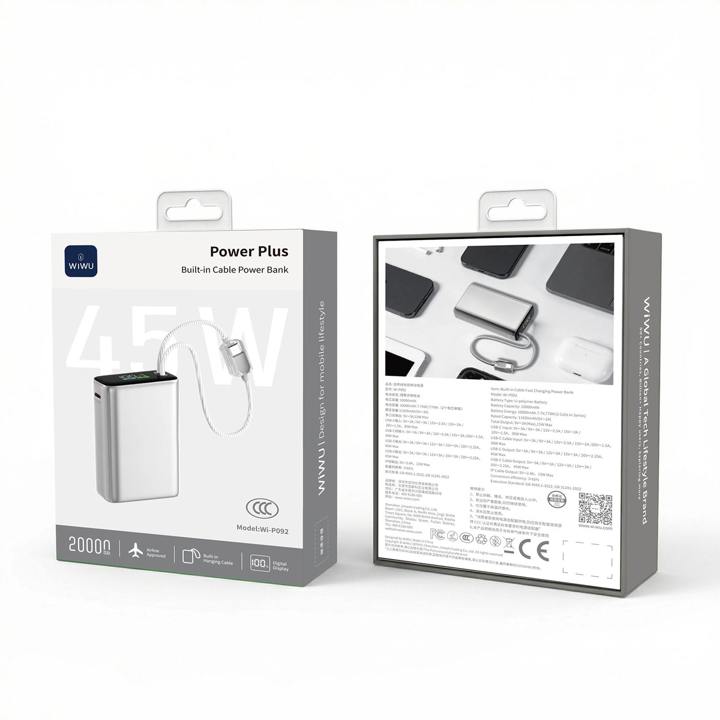 WiWU Power Plus Built-in Cable Power Bank Wi-P092