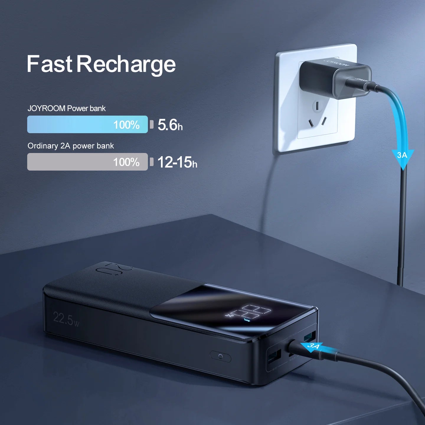 JR-QP192 20000mah 22.5W fast charging powerbank with LCD display